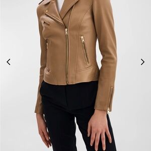 Mellie Tan Moto Leather Jacket with Asymmetrical Zipper